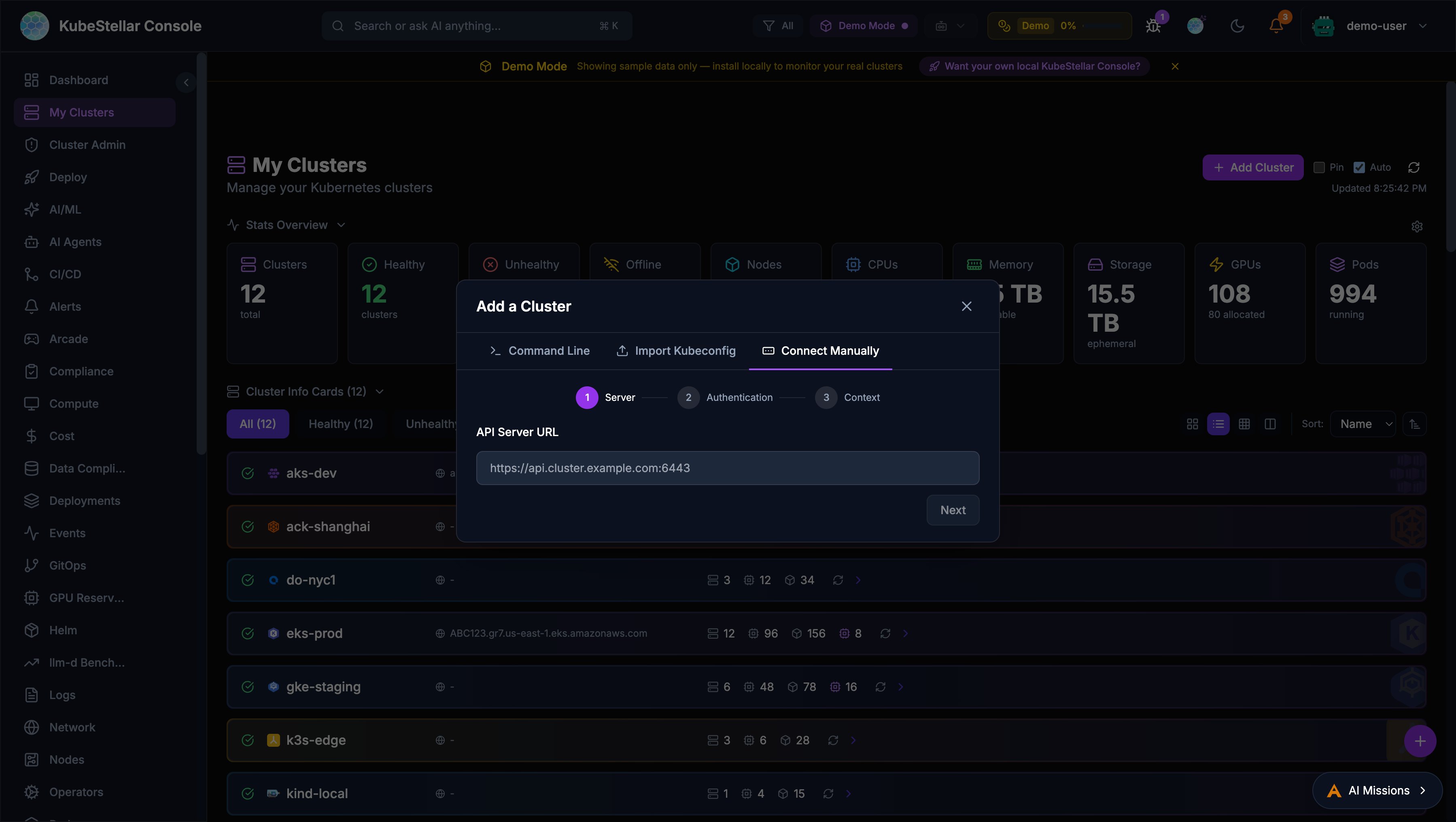 Add Cluster - Connect Manually