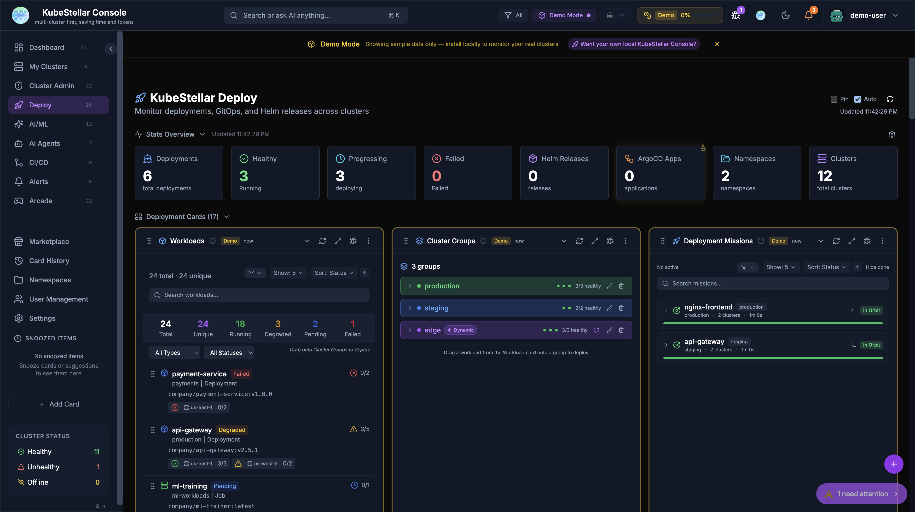 Deploy Page with Mission Browser